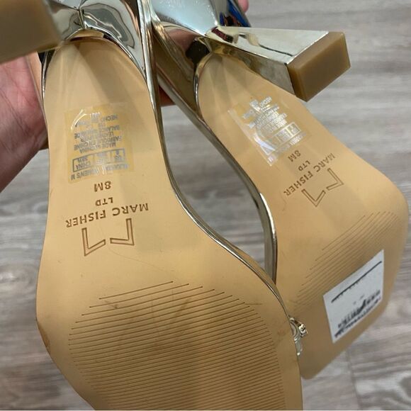 MARC FISHER KARIMA HEELED SANDALS Golden Tone Rhinestone Straps Sandals - Picture 4 of 11